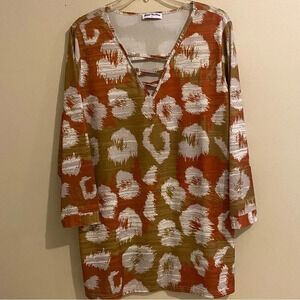 Women’s Beyond This Plane Blouse Long Sleeve Geometric Pattern V-Neck Size L